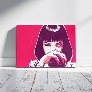 Pulp Fiction Wall Art, Pulp Fiction&#39;s Femme Fatale: Mia Wallace on Canvas, Ready to Hang Canvas, Mia Wallace Poster, Home Decor Idea
