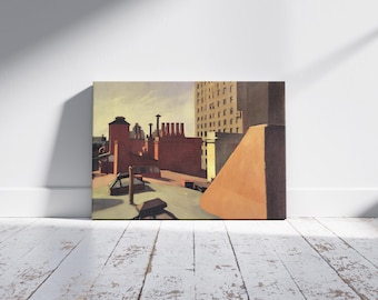 City Roofs by Edward Hopper Artwork Print, American Realist Painter Art on Canvas, City Roofs on Sunset, Gift Wall Art, Home Decor Idea