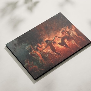 Fire Dance by Joseph Tomanek Wall Art, Dancing People Around the Fire Ready to Hang Canvas, Colorful Wall Decor Idea, Fire Dance Poster
