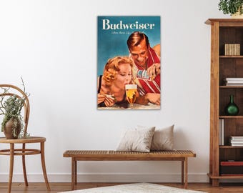 Póster de cerveza Budweiser, Donde hay vida hay Bud, Póster vintage, Póster vintage de Budweiser, Arte mural de cerveza antigua, Póster nostálgico de Budweiser