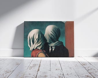 The Lovers by René Magritte Canvas Wall Art, Surreal Art Ready to Hang Canvas, Magritte The Lover's Canvas Print, Surrealist Home Deco Idea