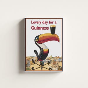 Póster vintage de cerveza Guinness, "Un día encantador para Guinness", lienzo decorativo, póster publicitario vintage de Guinness, póster de cerveza para una cueva de hombres.