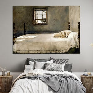 Master Bedroom by Andrew Wyeth, Fine Art Print, Dog Sleeping on a Bed Poster, Master Bedroom Print, Museum Quality Canvas, Vintage Poster image 3