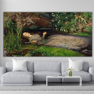John Everett Millais&#39; Ophelia Canvas Wall Art, Timeless Tragedy: Ophelia&#39;s Canvas Reproduction, Victorian Era Artwork, Ophelia Poster