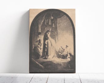 The Raising of Lazarus Print, Rembrandt van Rijn Artwork The Raising of Lazarus: The Larger Plate Canvas, Fine Art Print, Vintage Poster