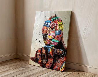 Spider-Man Wall Art, Graffiti Drawn Spider-Man Ready to Hang Canvas, Spider-Man Poster, Gift For Spider-Man Fans, Kids Room Wall Decor