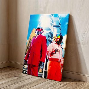 Daft Punk Canvas Wall Art, Daft Punk Ready to Hang Canvas, Colorful Musical Canvas Wall Art with Daft Punk, Gift for Daft Punk Fans