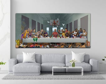 Basketball Superstars&#39;s Last Supper Canvas Wall Art, The Ultimate Basketball Tribute: Last Supper Edition, Last Supper Basketball Poster