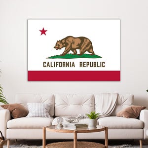 Flag of California, Bear Flag Print, Official Flag of the U.S. State of California on Canvas, California Republic Flag Print Poster
