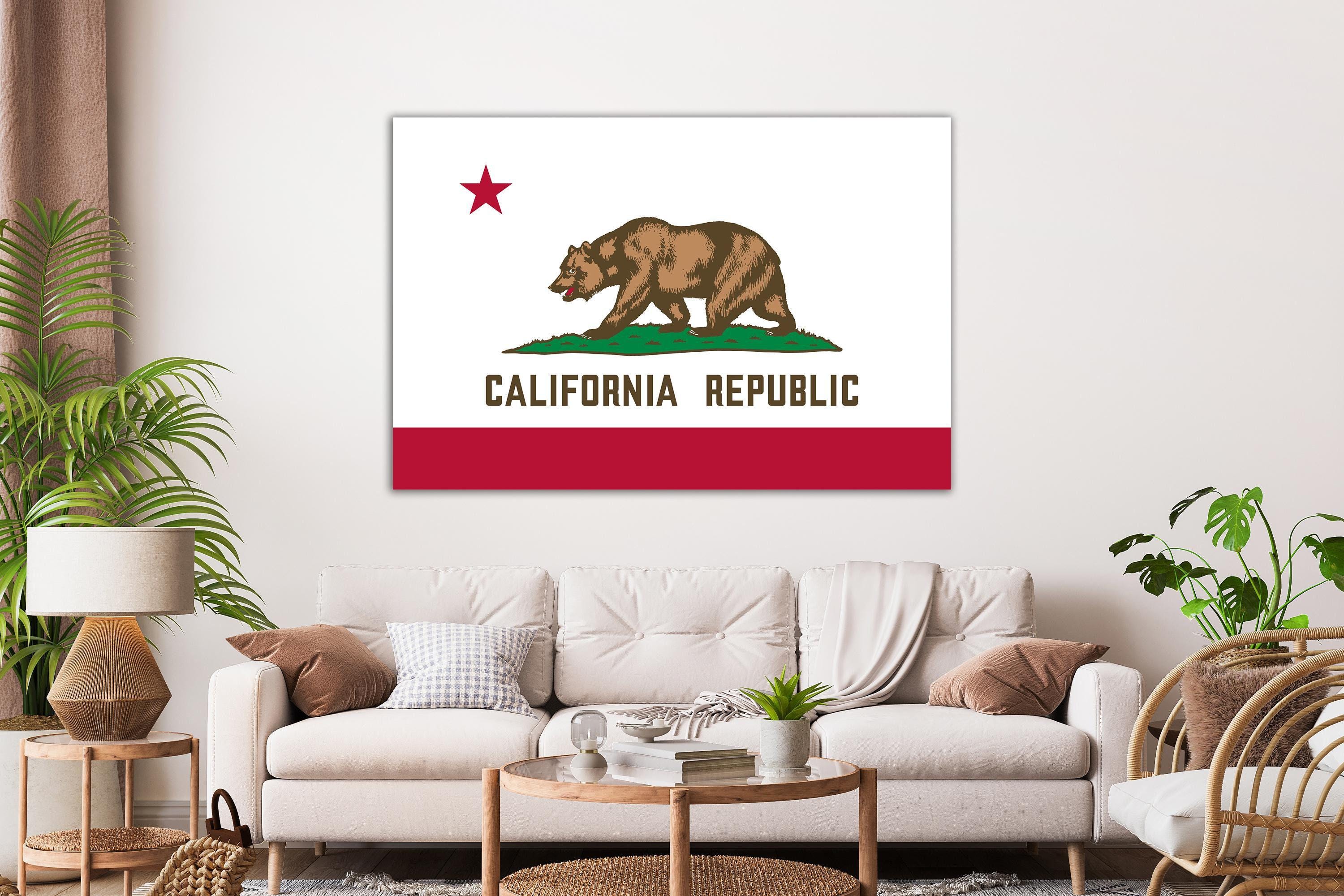 カリフォルニア州旗、クマの旗プリント、キャンバスに描かれた米国 