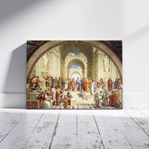 Quadro su tela &quot;La Scuola di Atene&quot;, capolavoro di Raffaello, poster di Platone e Aristotele, decorazione da parete dedicata alla filosofia greca classica.