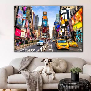 Times Square Canvas Wall Art, Colorful Chaos: Canvas Print of Times Square&#39;s Daytime Energy, New York City Wall Art, Times Square Poster