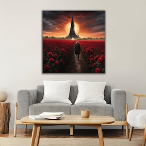 The Dark Tower Canvas Wall Art, The Dark Tower Book Cover Print, Masterpiece of King, The Dark Tower Wall Hanging, Black and Red Poster