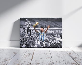 Messi and World Cup Wall Art, Team Triumph: Messi's World Cup Celebration Canvas Print, Messi and Argentina Football Team World Cup Poster