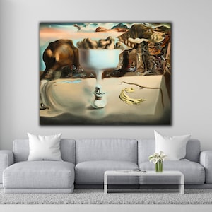 Salvador Dali Canvas Wall Art, Apparition of Face and Fruit Dish on a Beach Painting by Dali, Dali&#39;s Surreal Vision, Salvador Dali Poster