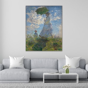 Frau mit Sonnenschirm von Claude Monet Leinwand Wandkunst, Madame Monet und ihr Sohn Druck Poster, Claude Monet Kunstwerk Poster, The Stroll Print