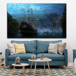 The Ship of Legends Wall Art, Whisper of the Sea: Enchanting Canvas Painting of a Fairytale Ship, Vibrant Print Poster of Huge Ship
