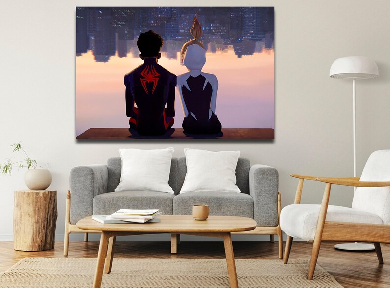Spider-Man Canvas Wall Art, Swing into Action with Spider-Man: Across The Spider-Verse Canvas Art, Spider-Man and Gwen Stacy Print Poster image 2