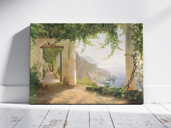 View to the Amalfi Coast by Carl Frederik Aagaard, Fine Art Print, Museum Quality Canvas Print, Amalfi Coast Beauty Wall Decor Idea