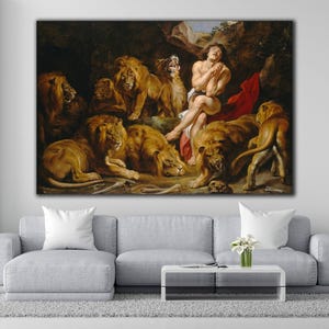 Daniel in the Lions&#39; Den Canvas Wall Art, Peter Paul Rubens&#39;s Masterpiece, Book of Daniel-Themed Canvas, Daniel in the Lions&#39; Den Poster