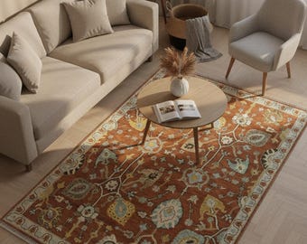 Tappeto Oushak Rust Floral, stile persiano vintage, arredamento boho