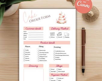 Cake Order Form Template | Bakery Order Form Printable, Custom Cake Order Sheet, Cake Business Template PDF Canva