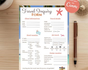 Travel Agency Form Template | Travel Inquiry Form Printable, Travel Business PDF Canva