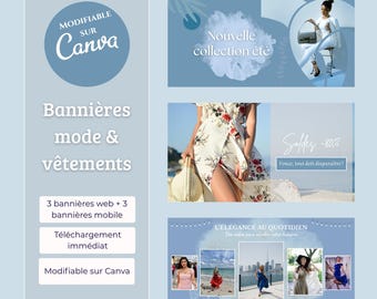 Clothing Website Banners | Fashion Brand Canva Templates | Blue Tone Design Kit | Minimalist Banners | Mobile & Desktop Version