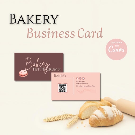 Elegant and professional bakery business card template, fully customizable and print-ready, perfect for artisan bakers and pastry chefs