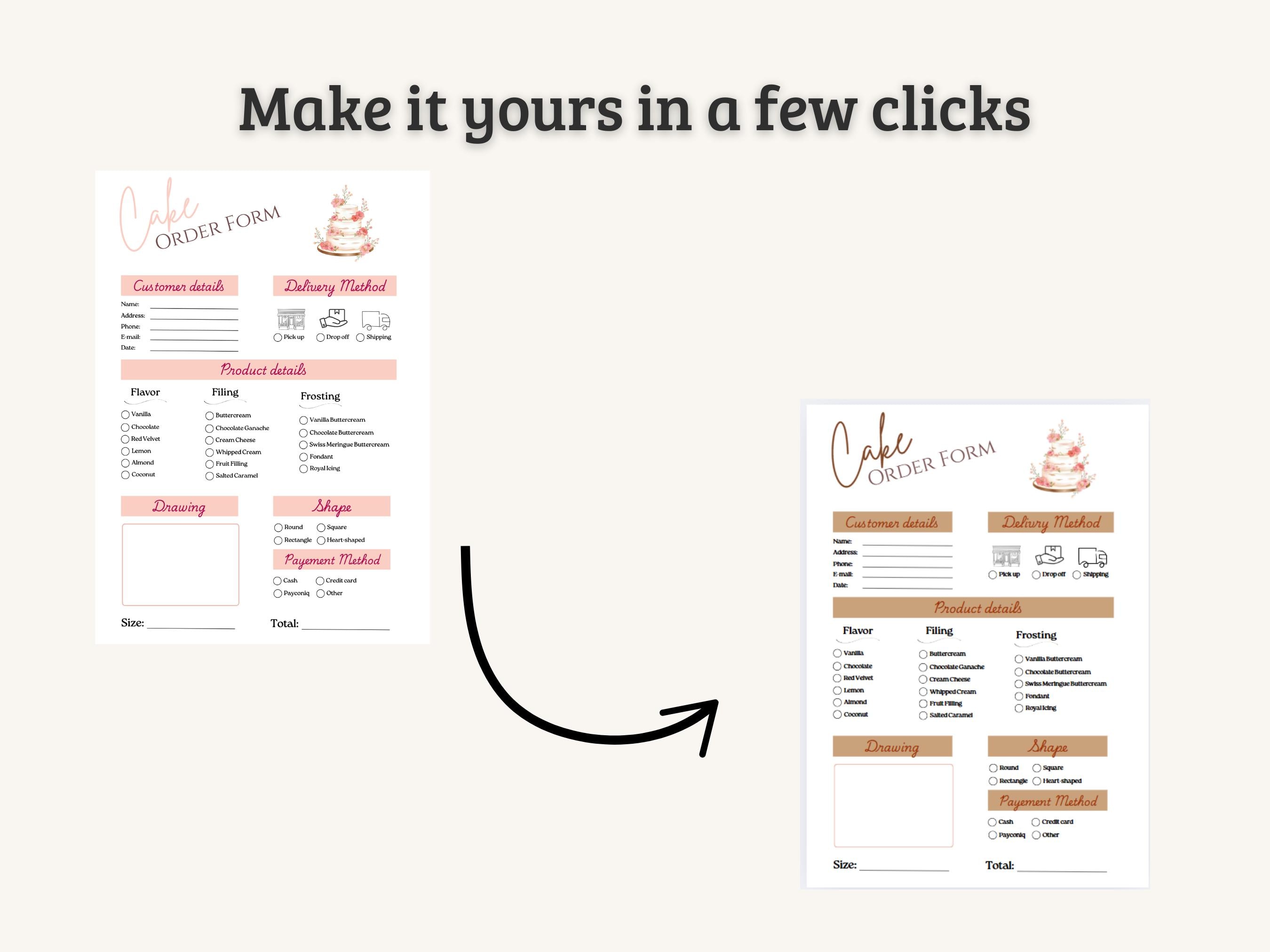 Cake Order Form Template | Bakery Order Form Printable, Custom Cake ...