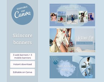 Clothing Website Banner | Fashion Brand Canva Template | Blue Tone Website Kit | Clean Minimalist Banners | Editable Mobile & Desktop Design