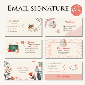 Mall för lärares e-postsignaturpaket - Paket med 6 designer | Redigerbar digital signatur för Gmail och Outlook | Sidfot för e-post för skolstart