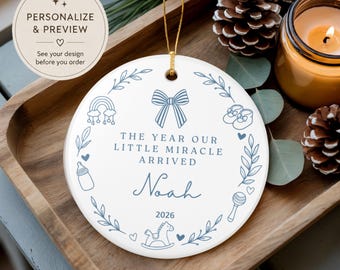 Babys First Christmas Ornament, Personalized Baby's First Xmas Ornament with Baby Name, Baby Boy Keepsake Ceramic Ornament, New Baby Gift