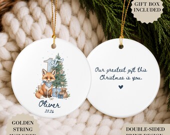 Babys First Christmas Ornament, Personalized Baby's First Xmas Ornament with Baby Name, Baby Boy Keepsake Ceramic Ornament, New Baby Gift