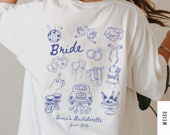 JGA T-Shirt Personalisiert, Junggesellinnenabschied Shirt für Braut, Bachelorette Outfit für Frauen von Trauzeugin, Team Bride, Hochzeit