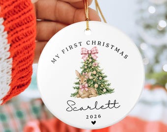 Baby Girl First Christmas Ornament, Personalized Baby Girl Keepsake Ornament, Girls First Xmas Ornament with Name, Baby's 1st Christmas Gift