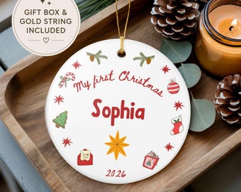 Personalized Babys First Christmas Ornament Ceramic, Baby's First Christmas Ornament Girl, Christmas Ornament for Baby Girl, New Baby Gift