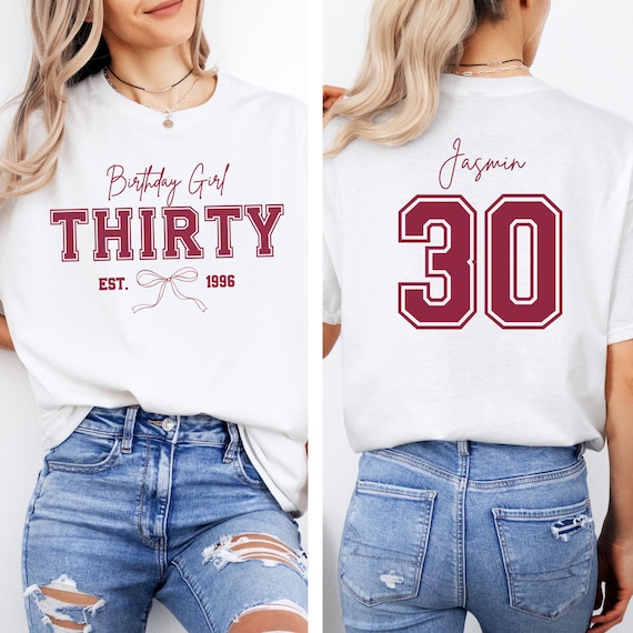 30. Geburtstag T-Shirt, Personalisiertes Geburtstagsshirt mit Zahl & Namen, 30 Jahre Shirt, Birthday Outfit, Geschenkidee Freundin, Est Jahr