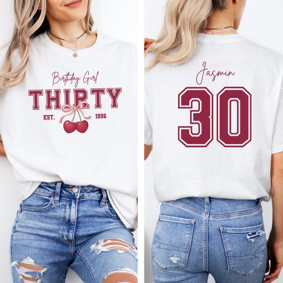 Personalisiertes 30. Geburtstag T-Shirt, Geburtstagsshirt mit Zahl & Name, 30 Jahre Shirt, Birthday Outfit, Geschenkidee Freundin, Est Jahr
