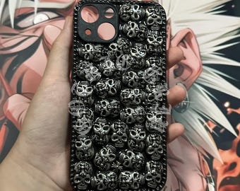 Gothic Silver Skull Phone Case, Punk Y2K Style