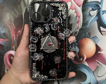 Gothic Luminous All-Seeing Eye Phone Case, Punk Y2K Style