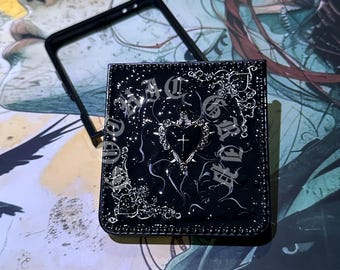 Gothic Luminous Black Heart Cross Hinge Protection Phone Case, Custom Galaxy Z Flip Motorola Razr Ultra Plus