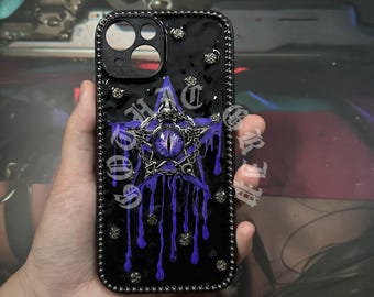 Gothic Luminous Pentagram Phone Case, Punk Y2K Style