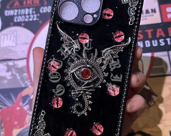 Gothic Glow in the Dark Red Cat Eyes Phone Case, Punk Wing Cross Y2K Grip