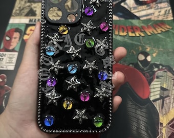 Gothic Stars Phone Case, Colorful Cat Eyes, Punk Y2K Style