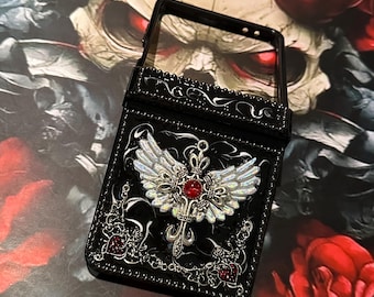Gothic Luminous Blue Wing Key Hinge Protection Phone Case, Custom Galaxy Z Flip Motorola Razr Ultra Plus