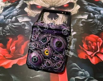 Horrible Purple 3D Human Eyeballs Hinge Protection Phone Case, Custom Galaxy Z Flip Motorola Razr Ultra Plus
