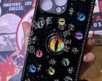 Gothic Glow in the Dark Cat Eyes Phone Case with Ring Stand, Punk Y2K Style
