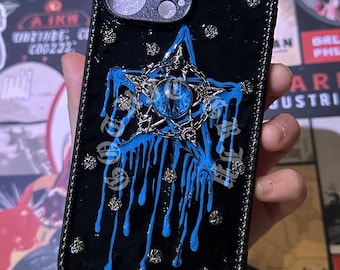 Gothic Luminous Blue Pentagram Phone Case, Punk Y2K Style