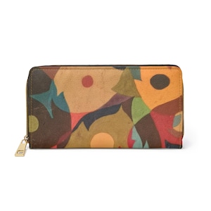 Colorful Abstract Art Leather Zip Wallet – Vibrant Geometric Design, Unique Gift for Her